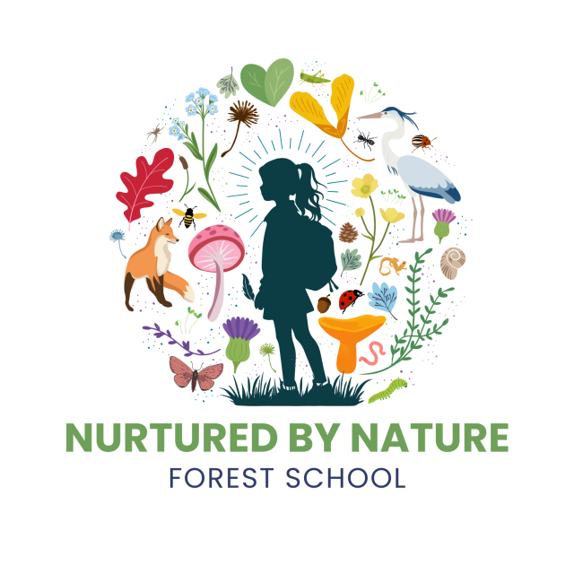 Silhouette of a girl surrounded by nature such as mushrooms, animals, birds, insects, and plants. 